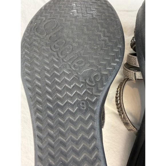 Skechers Womens Pewter Metallic Rhinestone Memory Foam Wedge Sandals Size 9 - Picture 11 of 11